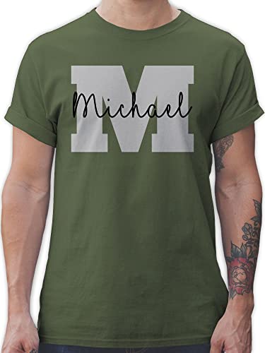 T-Shirt Herren - Männer - Anfangsbuchstabe - Anfangsbuchstaben Name I Persönliches Geschenk Personalisiert mit Namen Bedrucken I Initialen I Custom Buchstabe I Wunschname - L - Army Grün - Shirt von Geschenk mit Namen personalisiert by Shirtracer