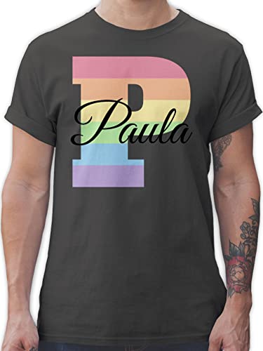 T-Shirt Herren - Männer - Anfangsbuchstabe Initialen - One Love Liebe Rainbow Regenbogen LGBTQ Gay Pride Regenbogenfarben LGBT mit Namen - S - Dunkelgrau - Shirt Name Buchstaben p Tshirt Buchstabe von Geschenk mit Namen personalisiert by Shirtracer
