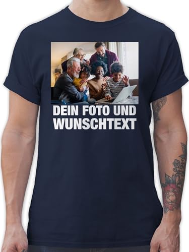 T-Shirt Herren - Mit Bild eigenem Foto Name Text Wunschtext - XXL - Navy Blau - Vatertagsgeschenk günstig Photo Tshirt männer t Shirt Bedrucken Design Your own Tshirts Logo und Schrift von Geschenk mit Namen personalisiert by Shirtracer