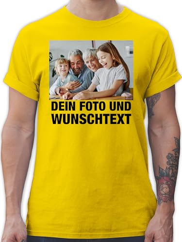 T-Shirt Herren - Mit Foto I Eigenem Bild I Text I Name I Wunschtext - L - Gelb - eigene Bilder gedruckte Tshirt Vatertagsgeschenk t Shirt selbst drucken Photo t-Shirts gestalten von Geschenk mit Namen personalisiert by Shirtracer