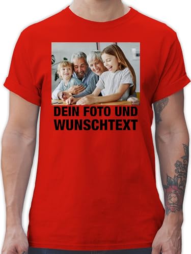 T-Shirt Herren - Mit Foto I Eigenem Bild I Text I Name I Wunschtext - L - Rot - eigene Bilder gedruckte Tshirt Vatertagsgeschenk t Shirt selbst drucken Photo t-Shirts gestalten von Geschenk mit Namen personalisiert by Shirtracer
