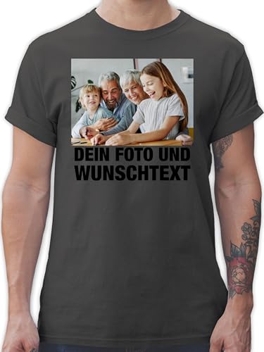 T-Shirt Herren - Mit Foto eigenem Bild Text Name Wunschtext - XL - Dunkelgrau - und Schrift von Sich Drauf selbst gestalten Bedrucken selber für eigenes 14 Februar Namen. Design personalisiert+Bild von Geschenk mit Namen personalisiert by Shirtracer