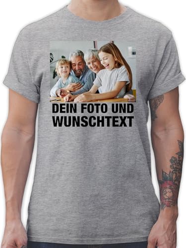 T-Shirt Herren - Mit Foto I Eigenem Bild I Text I Name I Wunschtext - XL - Grau meliert - eigene Bilder gedruckte Tshirt Vatertagsgeschenk t Shirt selbst drucken Photo t-Shirts gestalten von Geschenk mit Namen personalisiert by Shirtracer