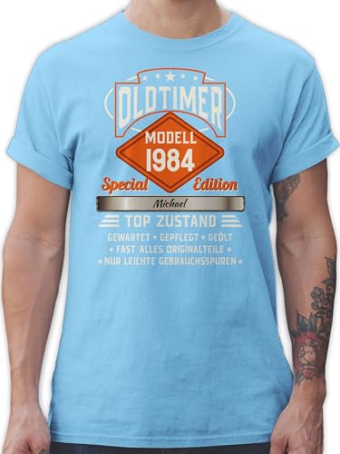 T-Shirt Herren - 40. Geburtstag - Oldtimer Special Vintage 1984 mit Name - L - Hellblau - Tshirt 40 40.Geburtstag Modell 1983 Shirt männer zum .Geburtstag 40.Jahre Tshirts vierzigsten Man Jahre t von Geschenk mit Namen personalisiert by Shirtracer