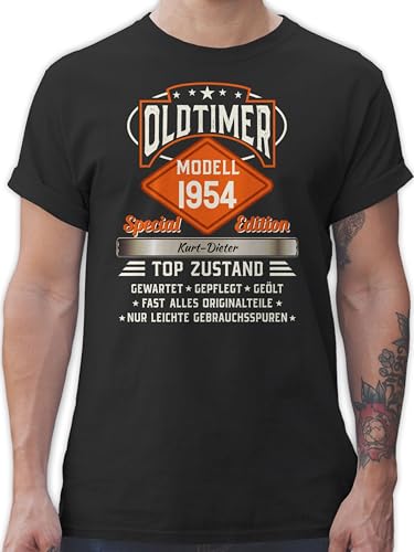T-Shirt Herren - 70. Geburtstag - Oldtimer Special Vintage 1955 - Name - Retro Look zum Siebzigsten - L - Schwarz - Tshirt 70 70.Geburtstag 1954 Shirt männer 70sten 1953 Shirts Jahre von Geschenk mit Namen personalisiert by Shirtracer