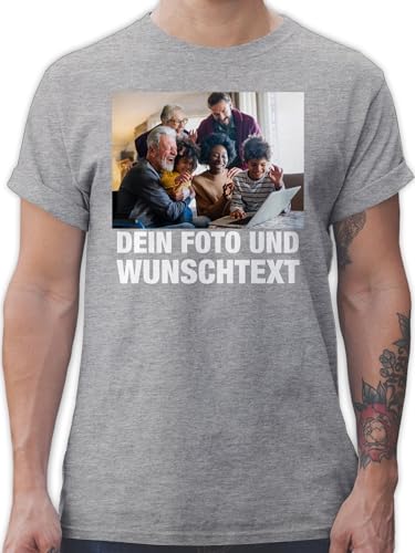 T-Shirt Herren - Mit Bild eigenem Foto Name Text Wunschtext - 5XL - Grau meliert - Tshirt Bedrucken DIY eigenes Druck individuell für brüder selbst erstellen wo Man EIN drucken zum selber Machen von Geschenk mit Namen personalisiert by Shirtracer