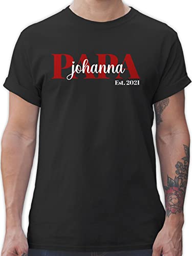 T-Shirt Herren - zum Vatertag - Papa Schriftzug Namen Tochter Sohn Datum - L - Schwarz - personalisierte Geschenke für väter Vatertagsgeschenke Shirt männer von Vatertagsgeschenk Vater Shirts von Geschenk mit Namen personalisiert by Shirtracer