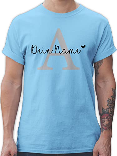 T-Shirt Herren - Männer - Anfangsbuchstabe Initialen - Buchstabe Name anpassbar Herzchen - L - Hellblau - personalisierter Tshirt personalisierte Shirt costumized Gift Bedruckt anfangsbuchstaben von Geschenk mit Namen personalisiert by Shirtracer