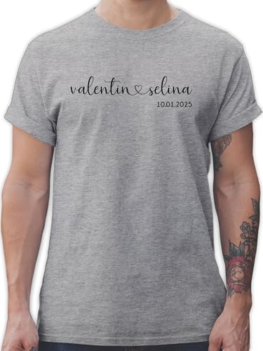 T-Shirt Herren - Namen mit Datum personalisiert I Paar Geschenk Hochzeit Geschenke für Paare Weihnachten I Partner Geschenke Pärchen Geschenk Valentinstag I Couple Gift - XL - Grau meliert von Geschenk mit Namen personalisiert by Shirtracer
