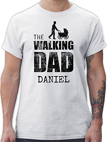 T-Shirt Herren - Papa - Walking Dad mit Name - Vintage - L - Weiß - Shirt The Tshirt Shirts männer t von Geschenk mit Namen personalisiert by Shirtracer