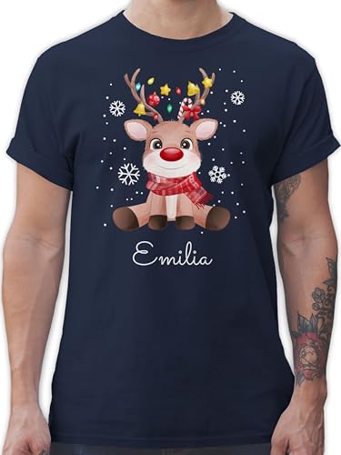 T-Shirt Herren - Süßes Rentier mit Name Wunschtext I Geschenk Rentier Weihnachten I Rudolph Reindeer Rudolf - L - Navy Blau - Weihnachts Tshirt weinachts Xmas Weinachten elch weihnachtliches von Geschenk mit Namen personalisiert by Shirtracer