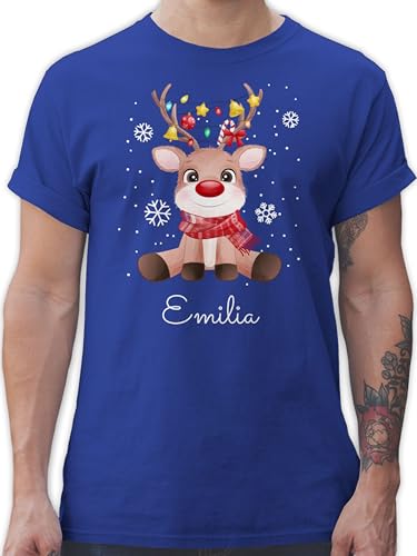 T-Shirt Herren - Süßes Rentier mit Name Wunschtext I Geschenk Rentier Weihnachten I Rudolph Reindeer Rudolf - L - Royalblau - Weihnachts Tshirt weinachts Xmas Weinachten elch weihnachtliches von Geschenk mit Namen personalisiert by Shirtracer