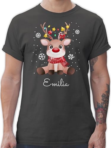 T-Shirt Herren - Süßes Rentier mit Name Wunschtext I Geschenk Rentier Weihnachten I Rudolph Reindeer Rudolf - M - Dunkelgrau - Weihnachts Tshirt weinachts Xmas Weinachten elch weihnachtliches von Geschenk mit Namen personalisiert by Shirtracer