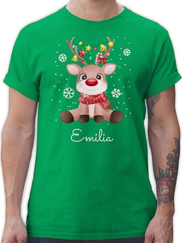 T-Shirt Herren - Süßes Rentier mit Name Wunschtext I Geschenk Rentier Weihnachten I Rudolph Reindeer Rudolf - S - Grün - Weihnachts Tshirt weinachts Xmas Weinachten elch weihnachtliches Rentiere von Geschenk mit Namen personalisiert by Shirtracer