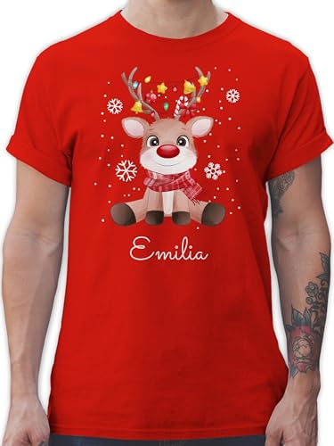 T-Shirt Herren - Süßes Rentier mit Name Wunschtext I Geschenk Rentier Weihnachten I Rudolph Reindeer Rudolf - S - Rot - Weihnachts Tshirt weinachts Xmas Weinachten elch weihnachtliches Rentiere von Geschenk mit Namen personalisiert by Shirtracer