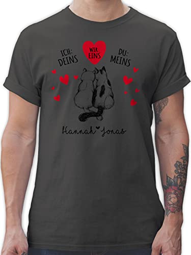 T-Shirt Herren - Valentinstag Partner Liebe - Katzen Liebeserklärung Valentinstagsgeschenke mit Namen Geschenkidee Pärchen Weihnachts-Geschenk für Sie und Ihn - 4XL - Dunkelgrau von Geschenk mit Namen personalisiert by Shirtracer