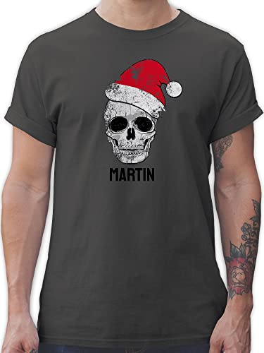 T-Shirt Herren - Weihnachten Geschenke Christmas - Vintage Totenkopf mit Weihnachtsmütze - 3XL - Dunkelgrau - weihnachtsoutfit Weihnachts totenköpfe Tshirt personalisierte weihnacht Shirt von Geschenk mit Namen personalisiert by Shirtracer