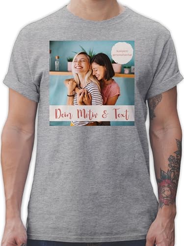 T-Shirt Herren - eigenem - Eigenes Foto I Eigenes Bild - S - Grau meliert - Schwarze Tshirt selber designen Vatertagsgeschenk t Shirt selbst drucken Photo Shirts schwarz Design t-Shirts Bedruckt von Geschenk mit Namen personalisiert by Shirtracer