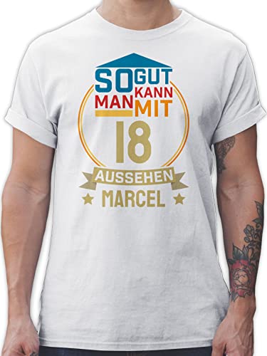 T-Shirt Herren - 18. Geburtstag - So gut kann Man mit 18 Aussehen - Dein Name zum Achtzehnten - Gold/blau - L - Weiß - 18.Geburtstag Tshirt Geschenke personalisierte und .Geburtstag von Geschenk mit Namen personalisiert by Shirtracer