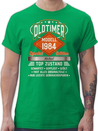 T-Shirt Herren - 40. Geburtstag - Oldtimer Special Vintage 1984 mit Name - XL - Grün - 1983 Tshirt Mann 40 zum 40.Geburtstag Jahre männer Shirt vierzigsten Tshirts vierzigster Man Geburstag t von Geschenk mit Namen personalisiert by Shirtracer