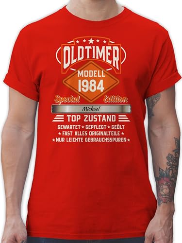 T-Shirt Herren - 40. Geburtstag - Oldtimer Special Vintage 1984 mit Name - M - Rot - 40 1983 männer Tshirt zum Geschenke Jahre vierzigster 40.Geburtstag personalisierte Geburstag .Geburtstag von Geschenk mit Namen personalisiert by Shirtracer