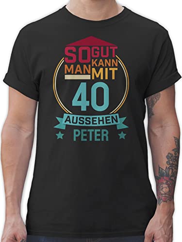 T-Shirt Herren - 40. Geburtstag - So gut kann Man mit 40 Aussehen zum Vierzigsten. - rot/blau - L - Schwarz - Tshirt Mein Mann Wird .Geburtstag 40.Geburtstag er Shirt Spass 40+Geburtstag+Geschenk von Geschenk mit Namen personalisiert by Shirtracer