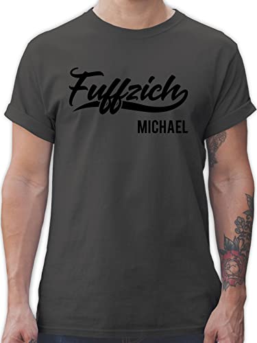 T-Shirt Herren - 50. Geburtstag - Fuffzich - Lettering mit Name - L - Dunkelgrau - zum fünfzigsten 50 Tshirt Jahre Geschenke und fünfziger Shirt Mann fünfzig männer 50.Geburtstag t von Geschenk mit Namen personalisiert by Shirtracer