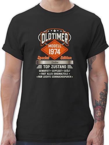 T-Shirt Herren - 50. Geburtstag - Oldtimer Special Vintage 1974 mit Name zum Fünfzigsten - L - Schwarz - Tshirt 1973 50 Jahre t Shirt Geschenke männer Shirts fünfziger Jahrgang 50.Geburtstag von Geschenk mit Namen personalisiert by Shirtracer