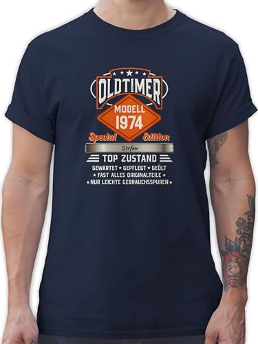 T-Shirt Herren - 50. Geburtstag - Oldtimer Special Vintage 1974 mit Name zum Fünfzigsten - XL - Navy Blau - 50 Jahre 1973 Tshirt personalisierte Geschenke Shirt und Shirts männer t 50.Geburtstag von Geschenk mit Namen personalisiert by Shirtracer