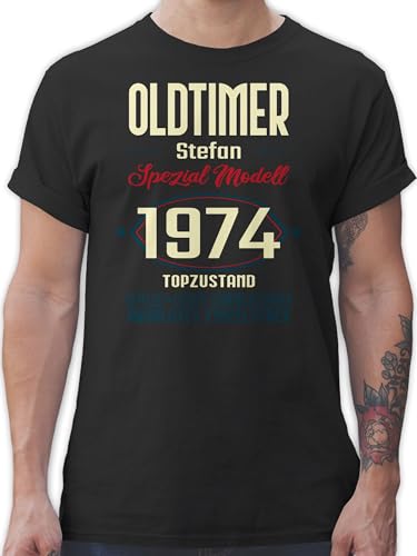 T-Shirt Herren - 50. Geburtstag - Oldtimer Spezial Modell 1974 zum Fünfzigsten - Name Aufdruck - dunkel - L - Schwarz - 1973er Mann Tshirt 1973 50 Jahre 1972 t-Shirts fünfziger Shirt 50.Geburtstag von Geschenk mit Namen personalisiert by Shirtracer