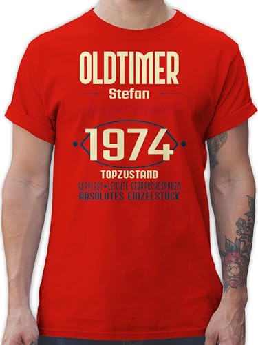 T-Shirt Herren - 50. Geburtstag - Oldtimer Spezial Modell 1974 zum Fünfzigsten - Name Aufdruck - dunkel - XXL - Rot - t Shirt männer 50 1973 Tshirt Jahre Shirts Geschenke für Fun 50.Geburtstag von Geschenk mit Namen personalisiert by Shirtracer