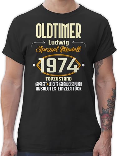 T-Shirt Herren - 50. Geburtstag - Oldtimer Spezial Modell 1974 - zum Fünfzigsten - eigener Name - hell - L - Schwarz - Tshirt männer 50 Shirt Jahre Shirts Geschenke t-Shirts Mann fünfziger 1972 von Geschenk mit Namen personalisiert by Shirtracer