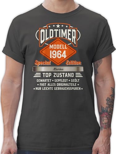 T-Shirt Herren - 60. Geburtstag - Oldtimer Special Vintage 1964 mit Name - 3XL - Dunkelgrau - zum 60.Geburtstag 60 Tshirt Jahre 1963 personalisierte Geschenke Geschenk+zum+60+Geburtstag sechzigern von Geschenk mit Namen personalisiert by Shirtracer