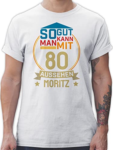 T-Shirt Herren - 80. Geburtstag - So gut kann Man mit 80 Aussehen - Name anpassen zum Achtzigsten - Gold blau - XL - Weiß - Geschenke Jahre 1943 80+Geburtstag+Geschenk Tshirt 80.Geburtstag 80.Jahre von Geschenk mit Namen personalisiert by Shirtracer