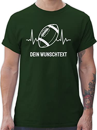 T-Shirt Herren - Geschenke - Football Geschenk personalisiert mit Namen und Herzschlag American Football Männer Superbowl - XL - Dunkelgrün - Shirt von Geschenk mit Namen personalisiert by Shirtracer