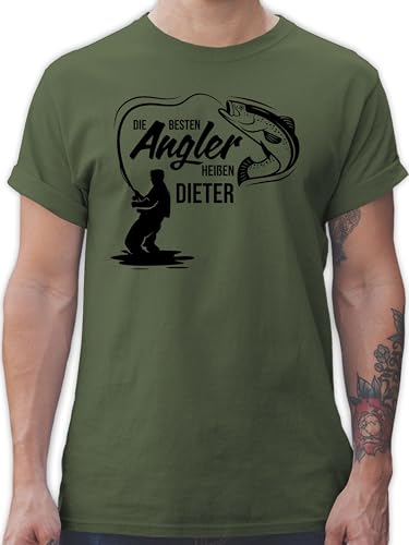 T-Shirt Herren - Besten Angler - Vatertagsgeschenk Angeln Angelzubehör personalisiert mit Namen Angelgeschenkideen Geschenke für Angler Angel Geschenk für Männer Fischer - XL - Army Grün von Geschenk mit Namen personalisiert by Shirtracer