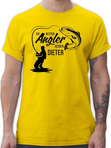 T-Shirt Herren - Besten Angler - Vatertagsgeschenk Angeln Angelzubehör personalisiert mit Namen Angelgeschenkideen Geschenke für Angler Angel Geschenk für Männer Fischer - XL - Gelb von Geschenk mit Namen personalisiert by Shirtracer