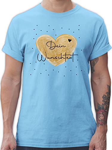 T-Shirt Herren - Aufdruck selbst gestalten - Dein Wunschtext - L - Hellblau - selber Text Tshirt Schrift Bedrucken eigenem zum Bedruckt beliebigem individuellem persönlichem Wunsch individueller von Geschenk mit Namen personalisiert by Shirtracer