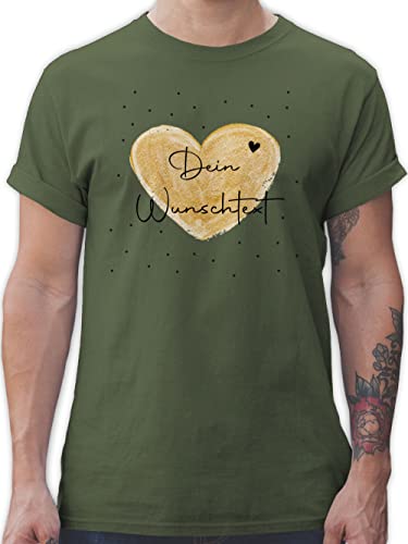 T-Shirt Herren - Aufdruck selbst gestalten - Dein Wunschtext - M - Army Grün - with own Text Tshirt Bedrucken Lassen, beschrifte Name: Bedruckt Lassen personalisierbar beschriftbar bedruckbare von Geschenk mit Namen personalisiert by Shirtracer