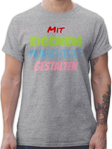 T-Shirt Herren - Aufdruck selbst gestalten - Wunschtext - XL - Grau meliert - Ihr Text Tshirt Bedrucken Lassen beschriften zum Bedruckte Maenner Name und Datum Shirt persönliches Schriftzug von Geschenk mit Namen personalisiert by Shirtracer