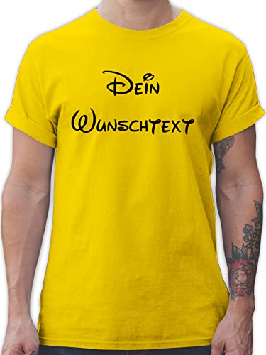 T-Shirt Herren - Aufdruck selbst gestalten - Wunschtext - L - Gelb - Bedrucken selber Tshirt Text änderbar Name und Datum Bedruckte beschriftbar drucken eigenen Schriftzug Personalised Gifts von Geschenk mit Namen personalisiert by Shirtracer