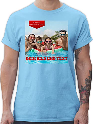 T-Shirt Herren - Bild - Eigenem Foto - L - Hellblau - Bedrucken und Schrift Text Aufdruck Name individuellem selbst gestalten Druck eigenen bildern einfügen 14 Februar für von Sich Drauf zum von Geschenk mit Namen personalisiert by Shirtracer