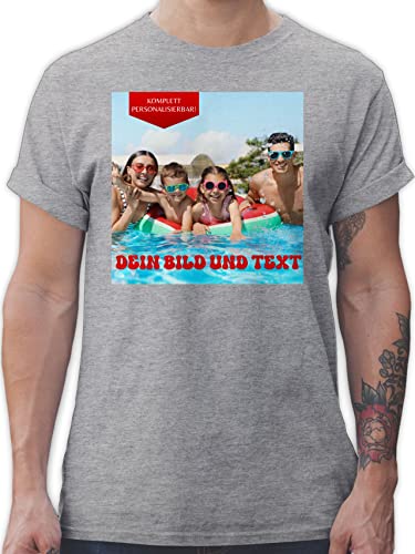 T-Shirt Herren - Bild - Eigenem Foto - 3XL - Grau meliert - einge zum selbst gestalten und Text wunschtext + gedruckt eigen Aufdruck Bedrucken Name persönlich Drauf Machen selber Lassen Design Logo von Geschenk mit Namen personalisiert by Shirtracer