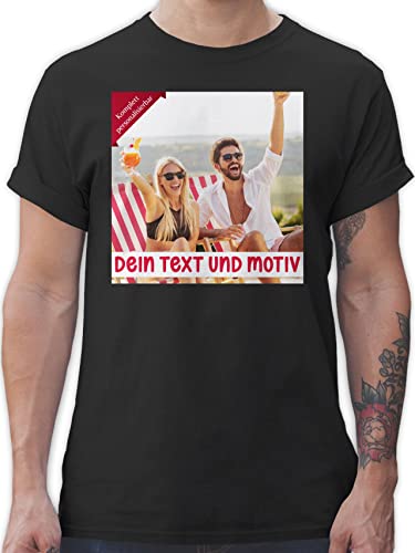 T-Shirt Herren - eigenem Bild - Eigenes Foto Geschenk I - 5XL - Schwarz - Vatertagsgeschenk t Shirt selbst drucken Photo Tshirt t-Shirts Bedruckt selber gestalten own Shirts Geschenke für kumpels von Geschenk mit Namen personalisiert by Shirtracer
