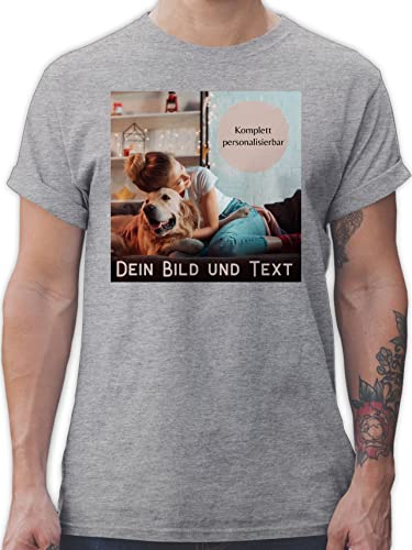 T-Shirt Herren - eigenem - Foto Bild Geschenk - 4XL - Grau meliert - Fotos Bedrucken Lassen Tshirt selbst Bilder Shirt beschriften Familien designen Druck individuell individuelle Tshirts zum selber von Geschenk mit Namen personalisiert by Shirtracer