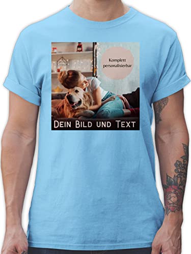 T-Shirt Herren - eigenem - Foto Bild Geschenk - S - Hellblau - Tshirt Fotos selber gemacht Bedrucken Druck individuell selbst gestalten Personalised Gifts Lassen personalisierte von Geschenk mit Namen personalisiert by Shirtracer