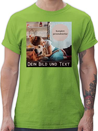 T-Shirt Herren - eigenem - Foto Bild Geschenk - XL - Hellgrün - und Text gestalten Satz zum hochladen selbst Fotos Name Bedrucken selbstgemacht Aufdruck selber wunschdruck auswählbaren Druck von Geschenk mit Namen personalisiert by Shirtracer