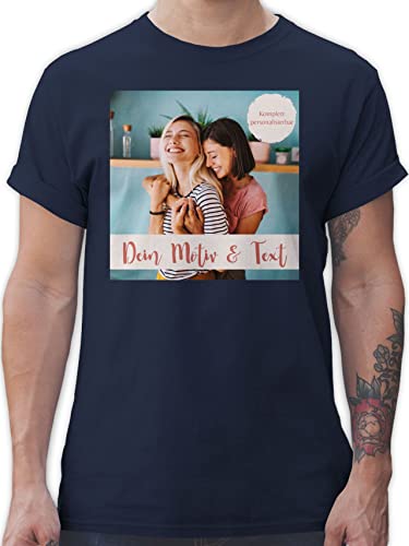 T-Shirt Herren - eigenem - Foto Bild - L - Navy Blau - Text und Bedrucken Bilder Abdruck persönlichem Drauf Machen anpassen personalisierte Geschenke selbst gestalten Versehen drucken textfeld von Geschenk mit Namen personalisiert by Shirtracer