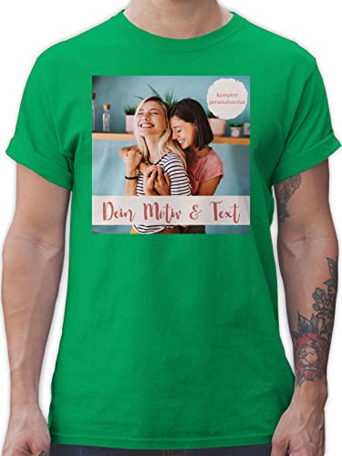 T-Shirt Herren - eigenem - Foto Bild - M - Grün - Aufdruck günstig Baumwoll Tshirt zum Bedrucken beschriften Lassen Shirt wunschdruck peronaliertes selber schreiben wo Man EIN drucken Text von Geschenk mit Namen personalisiert by Shirtracer