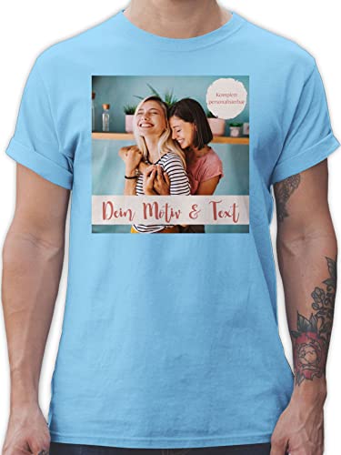 T-Shirt Herren - eigenem - Foto Bild - XL - Hellblau - und Geburtstagsgeschenk beschriften Text Aufschrift selber Drauf Machen Fotos designen selbst gewünschte Bilder oder Schrift eigener von Geschenk mit Namen personalisiert by Shirtracer